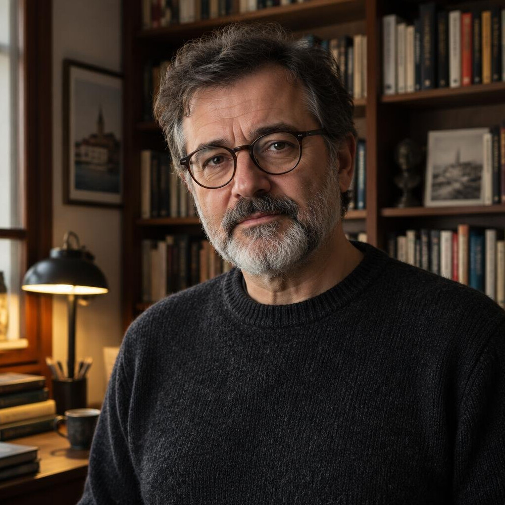 Portrait of a Croatian male mystery novelist in his study