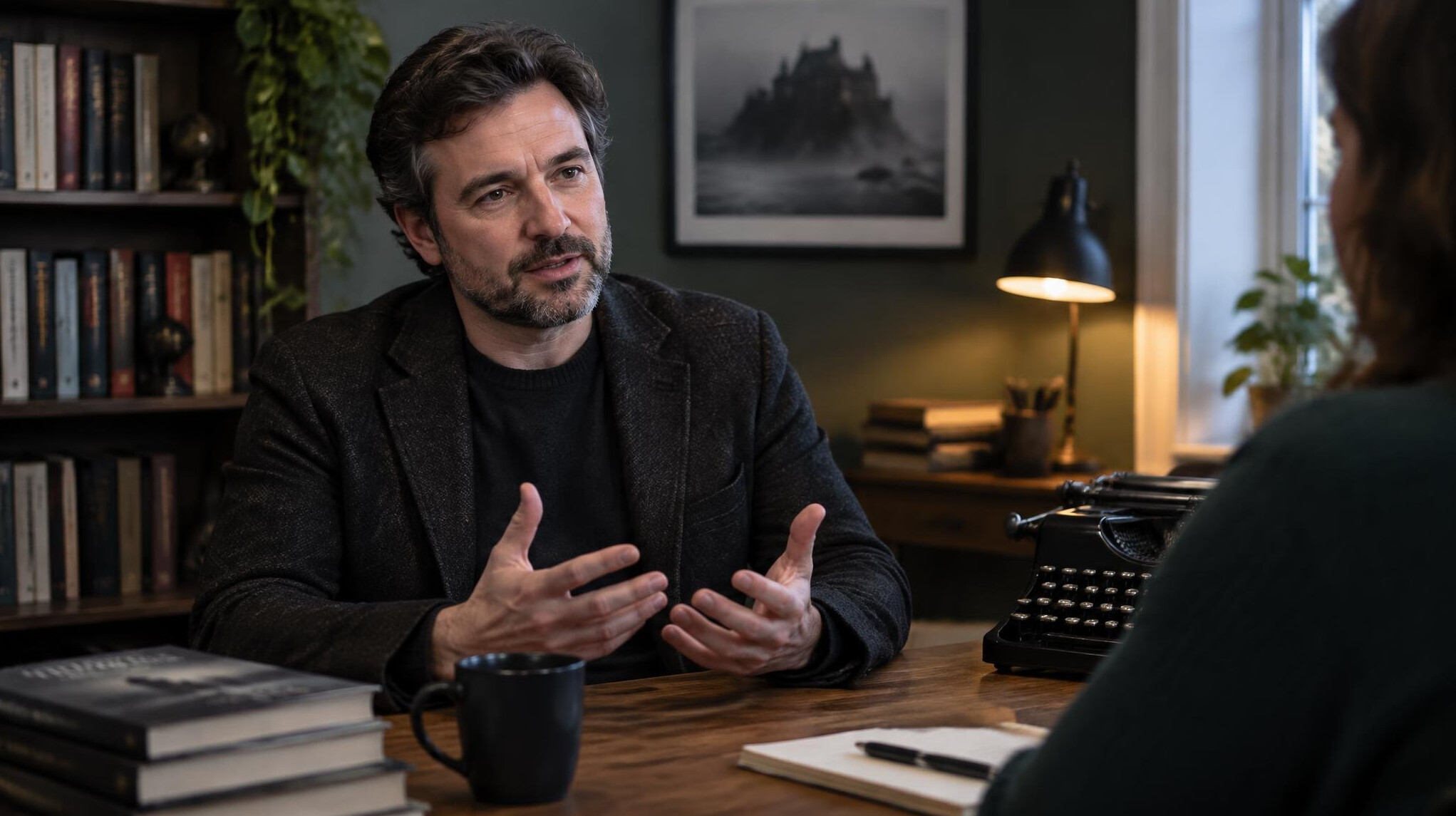 author interview in quiet room