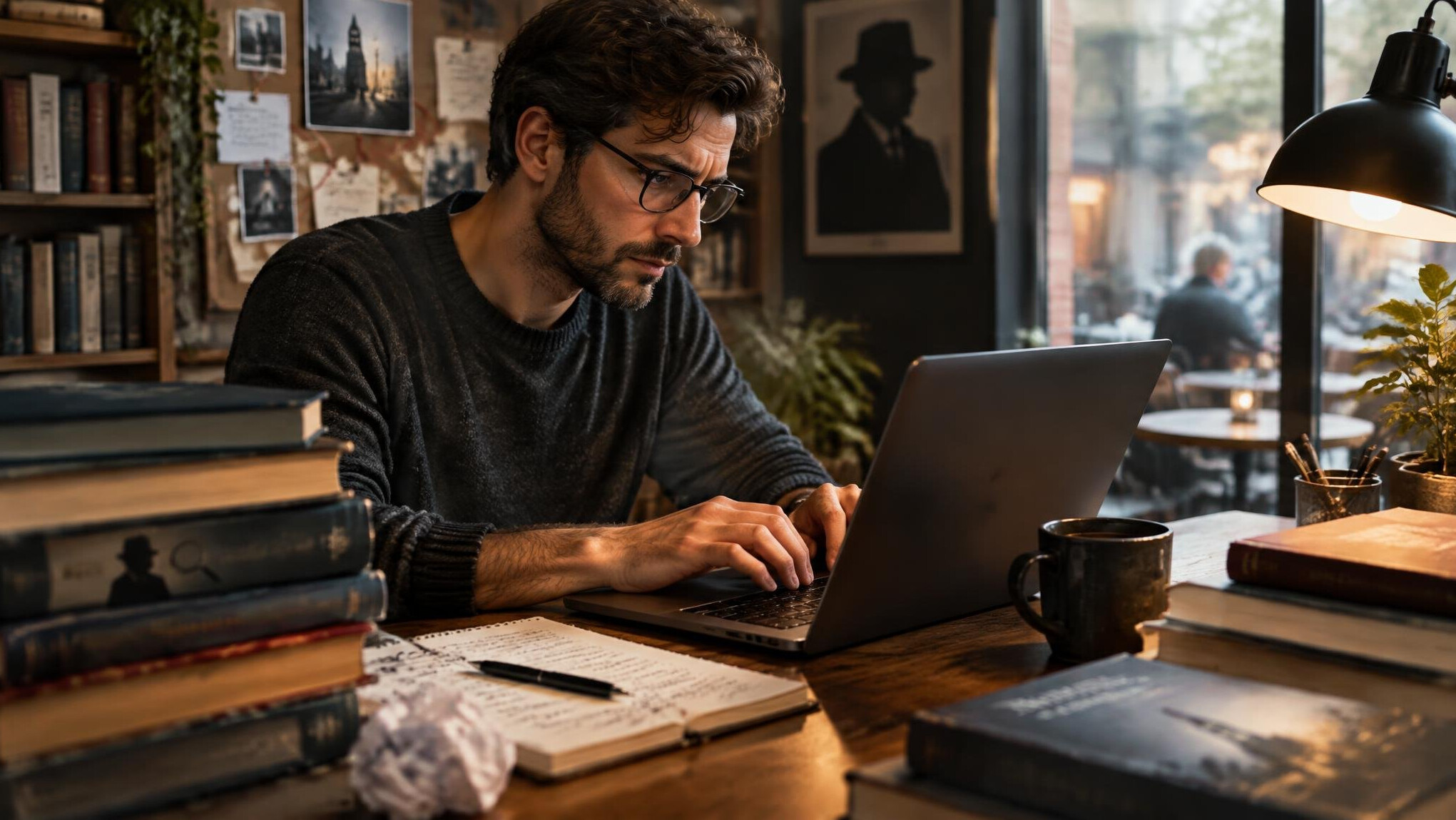 author writing at desk