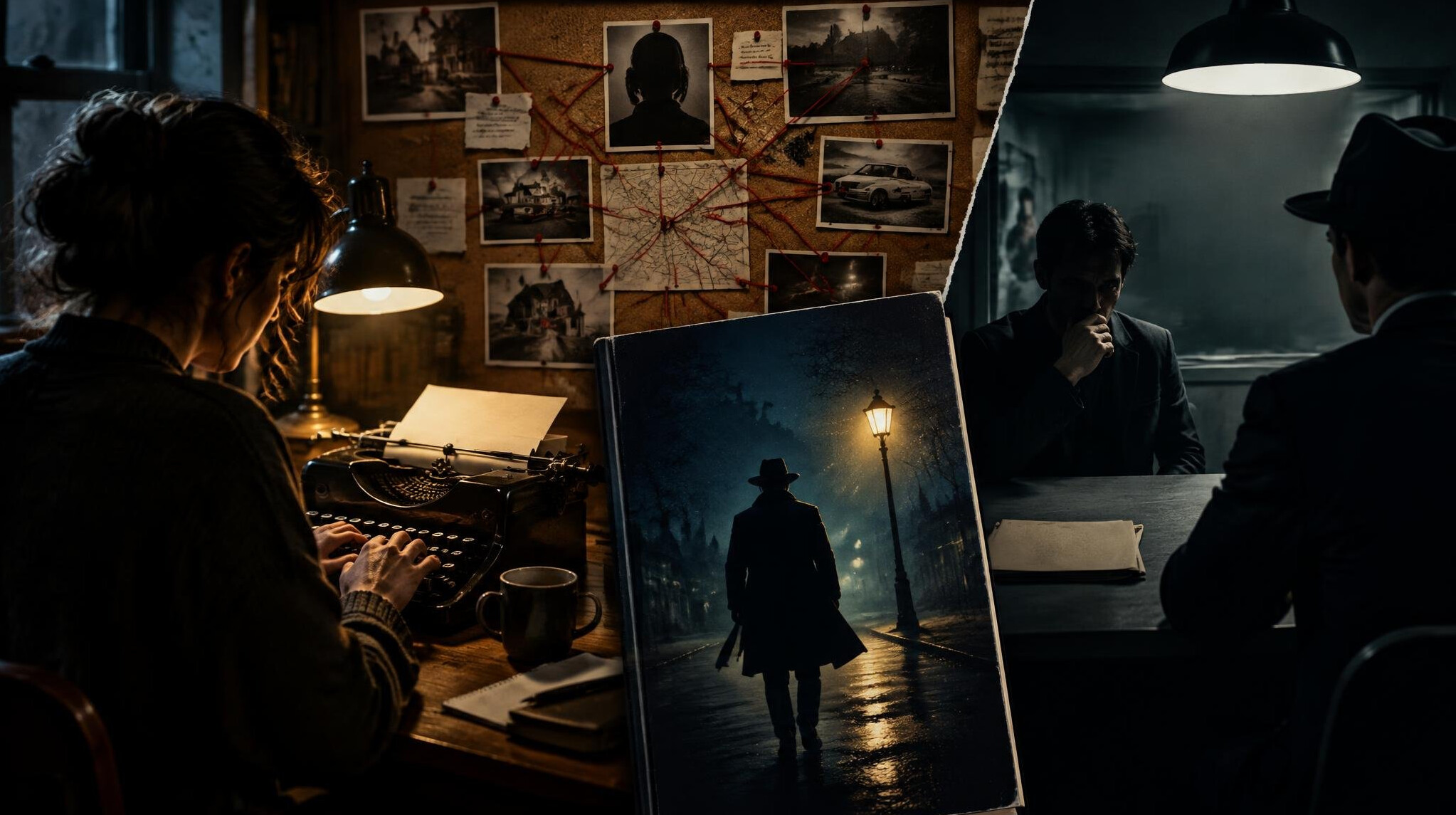 mystery writer typing